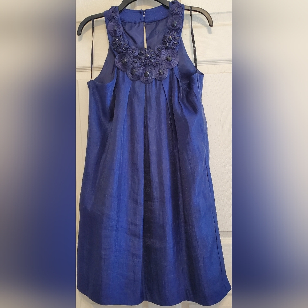 Alexia Admor Elegant Indigo Blue Sleeveless Dress with Embroidedl Detail Size L